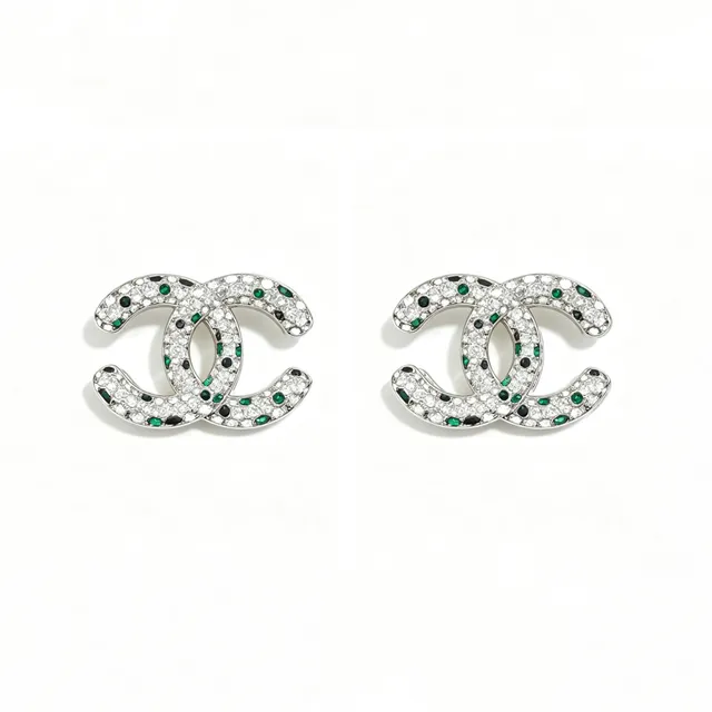 Chanel Silver Multicolor Interlocking CC Logo Pavé-Set Crystals Earrings 1