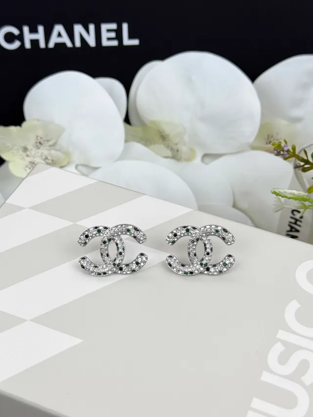 Chanel Silver Multicolor Interlocking CC Logo Pavé-Set Crystals Earrings 5