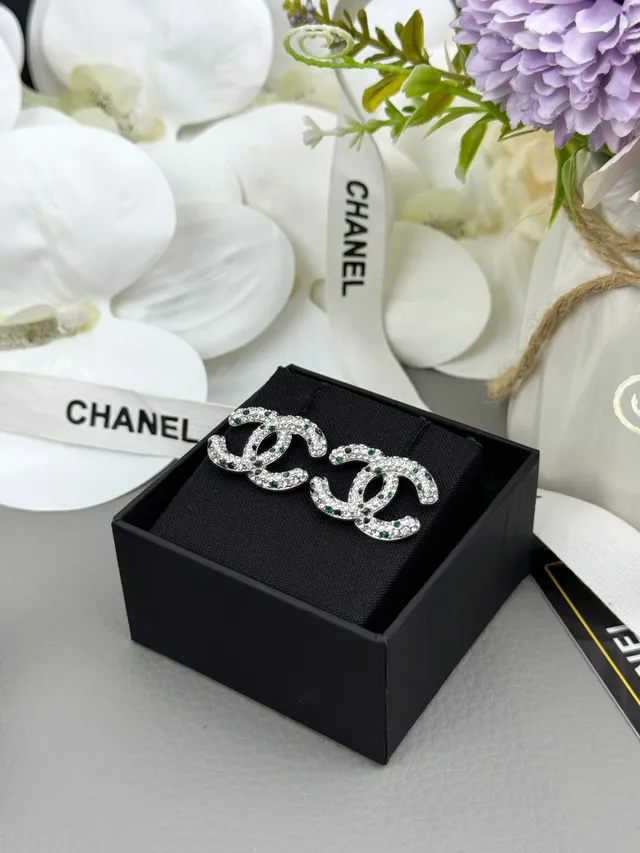 Chanel Silver Multicolor Interlocking CC Logo Pavé-Set Crystals Earrings 6