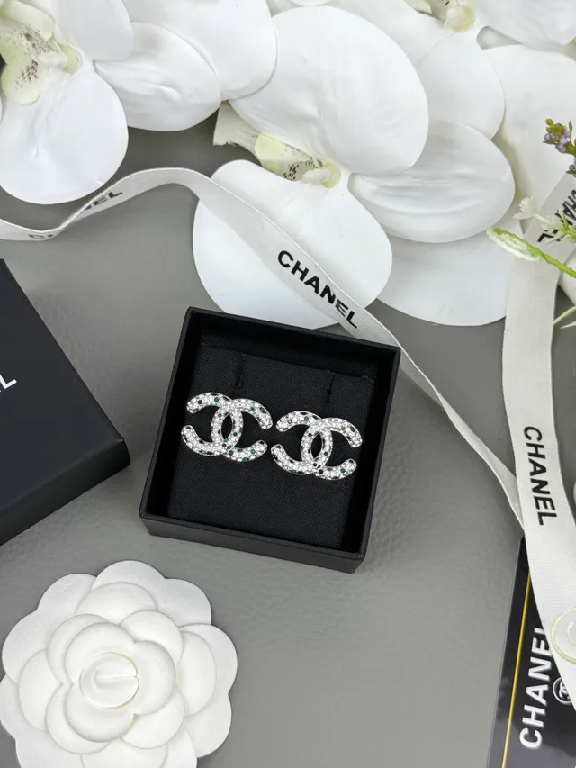 Chanel Silver Multicolor Interlocking CC Logo Pavé-Set Crystals Earrings 7