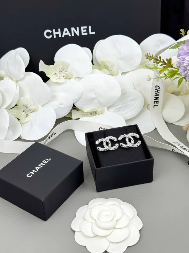 Chanel Silver Multicolor Interlocking CC Logo Pavé-Set Crystals Earrings 8