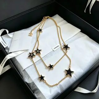 Chanel Star Motif Gold-Tone and Black Enamel Necklace