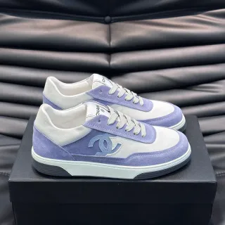 Chanel Tennis Line 紫白低帮麂皮和皮革拼色生活休闲运动鞋