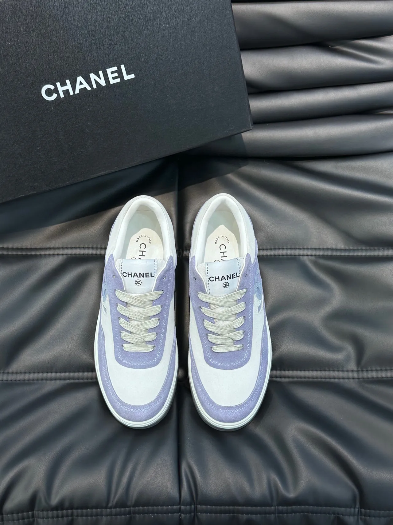 Chanel Tennis Line Purple White Low-Top Suede-and-Leather Panelled Lifestyle Sneakers 2
