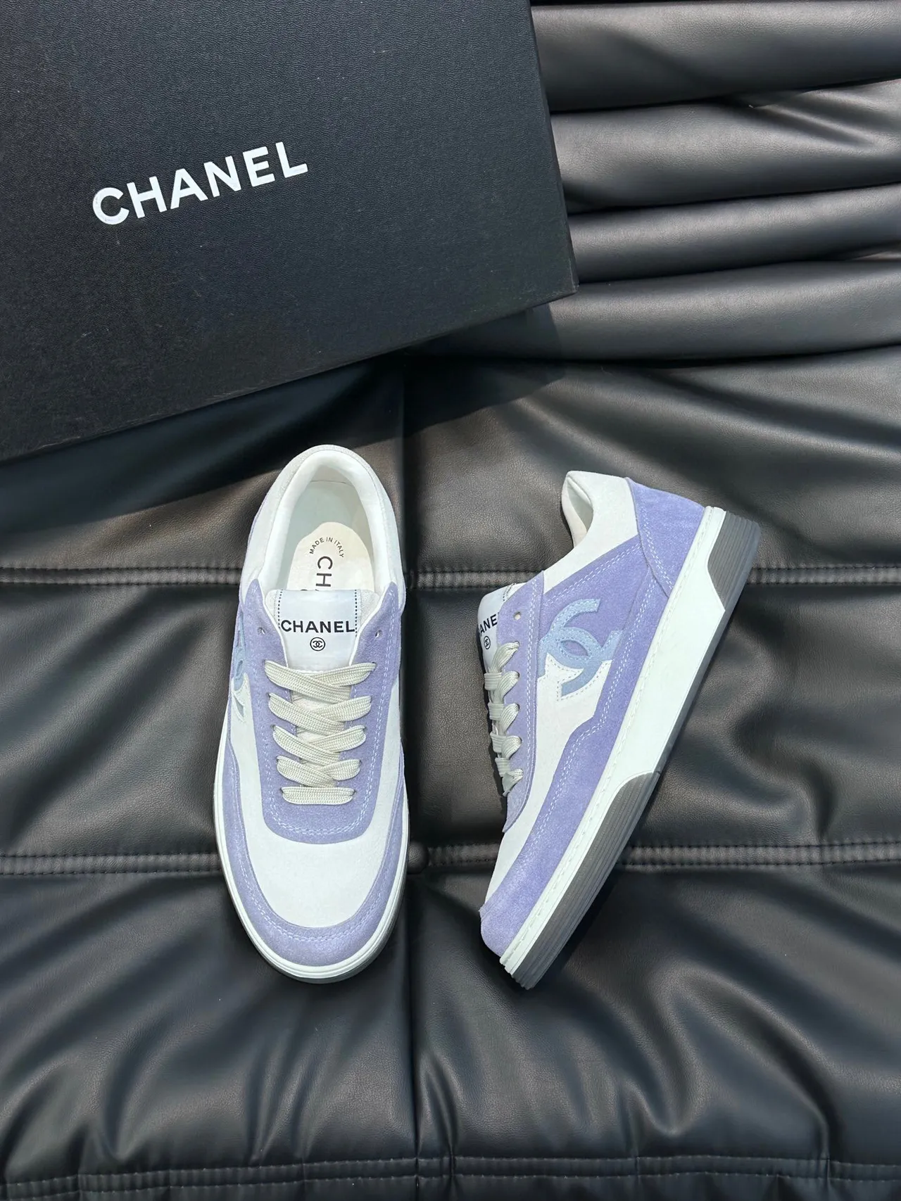 Chanel Tennis Line Purple White Low-Top Suede-and-Leather Panelled Lifestyle Sneakers 3