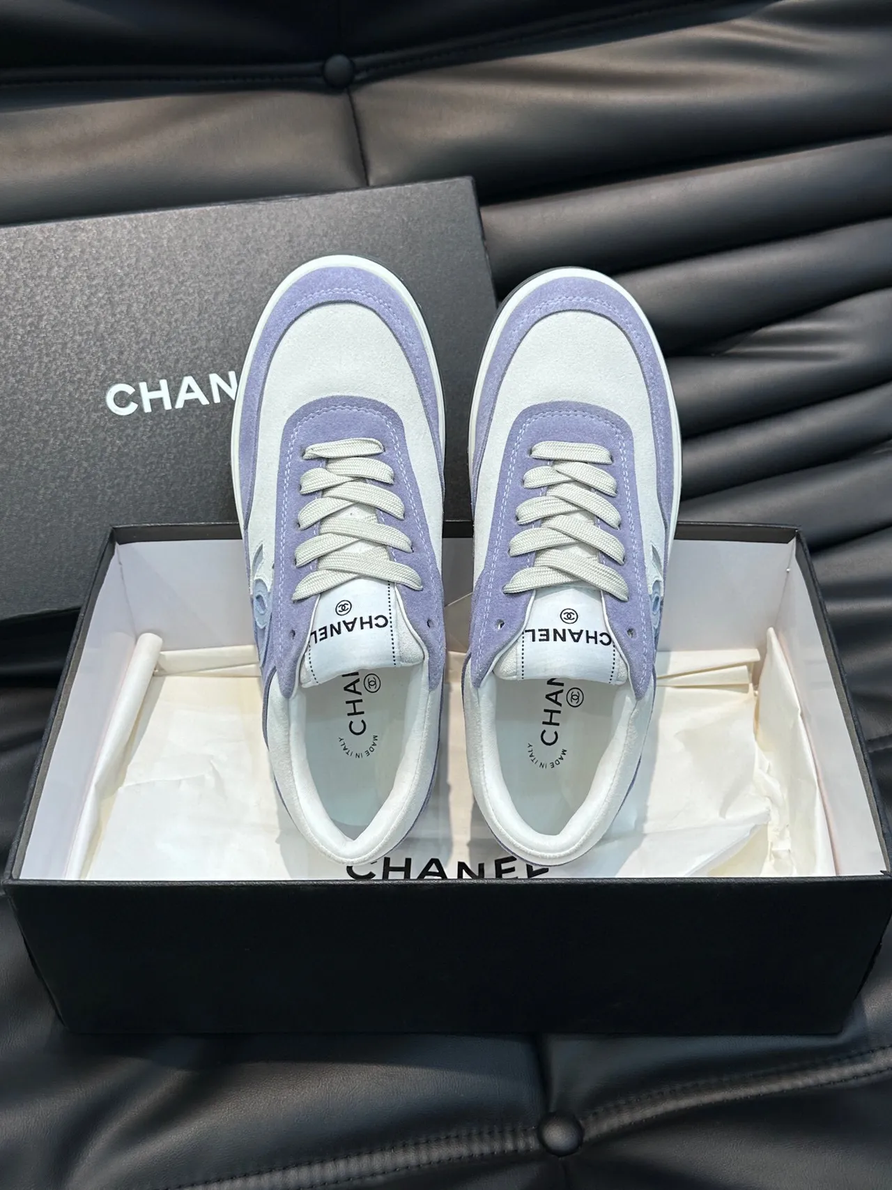 Chanel Tennis Line Purple White Low-Top Suede-and-Leather Panelled Lifestyle Sneakers 4