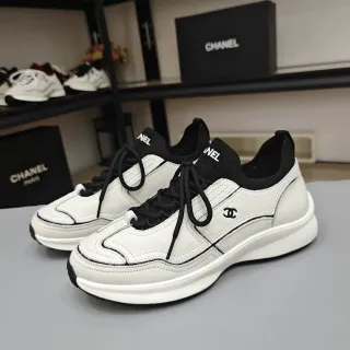 Chanel White and Black Contrast Stitching Lifestyle Sneakers