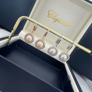 Chopard Or Argent Disques Rotatifs Pavé Halo Boucles d'Oreilles