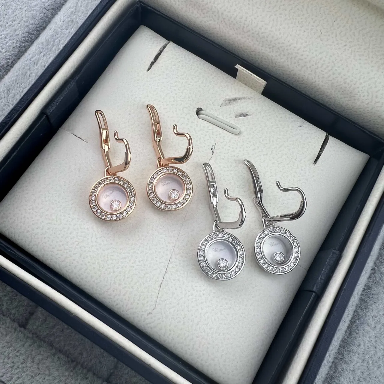 Chopard Gold Silver Rotating Disc Pavé Halo Earrings 6