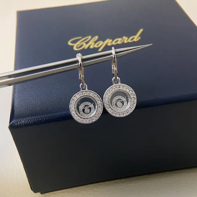 Boucles d'oreilles Chopard Happy Diamonds Disque rotatif Pavé Cristal 5