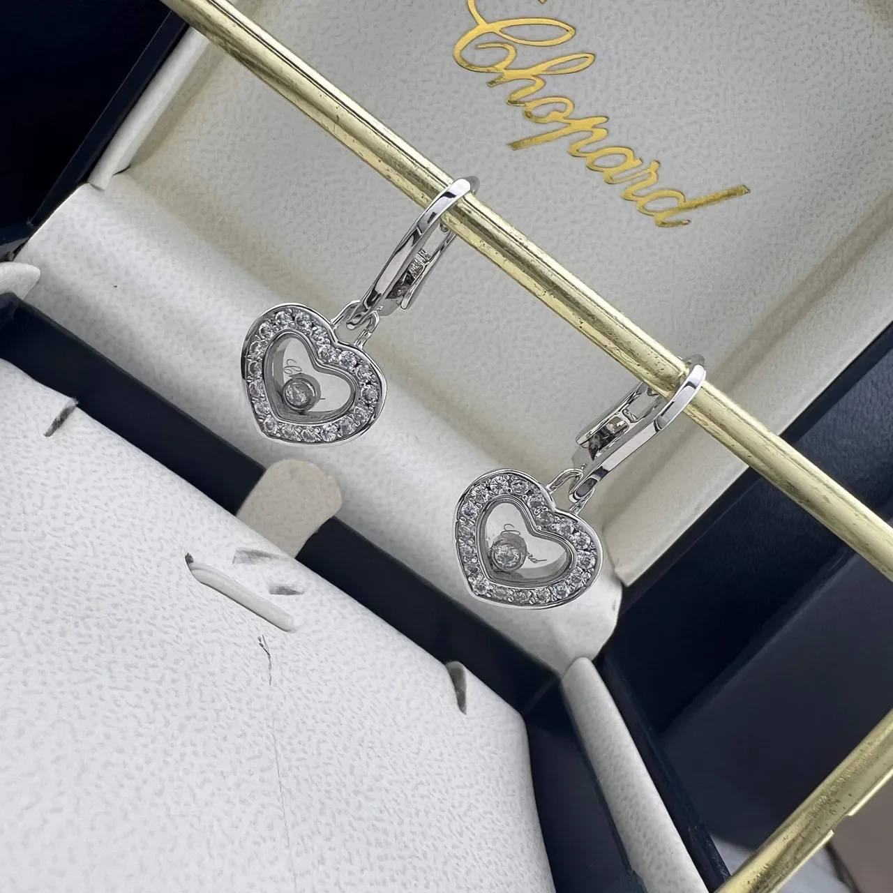 Chopard Happy Hearts Heart-Shaped Pavé Floating Stone Earrings 2
