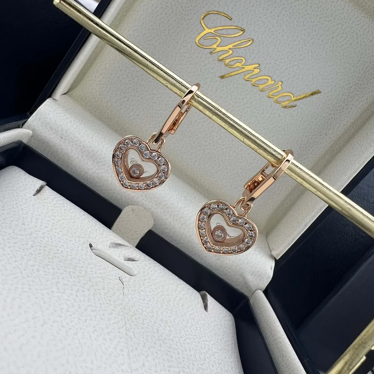 Chopard Happy Hearts Heart-Shaped Pavé Floating Stone Earrings 3