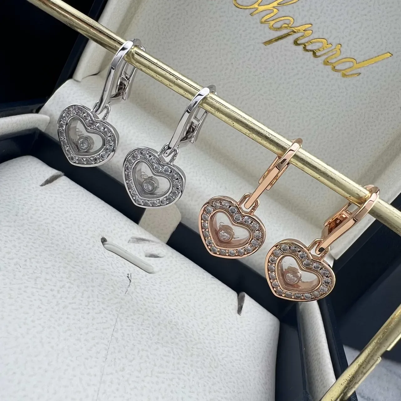 Chopard Happy Hearts Heart-Shaped Pavé Floating Stone Earrings 4