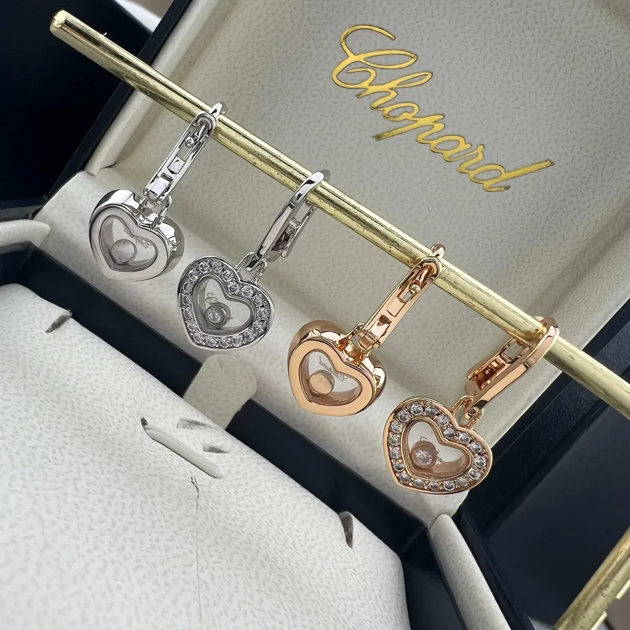 Chopard Happy Hearts Heart-Shaped Pavé Floating Stone Earrings 5