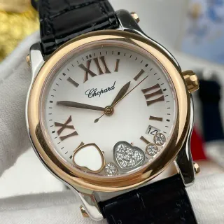 Chopard Happy Hearts Two-Tone White Dial Pavé Diamond Heart Mechanical Watch