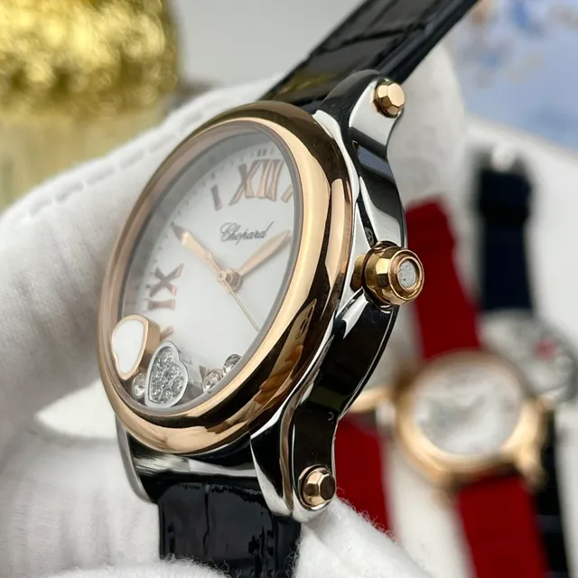 Chopard Cœurs Heureux Deux Tons Cadran Blanc Diamants Pavé Cœur Montre Mécanique 5