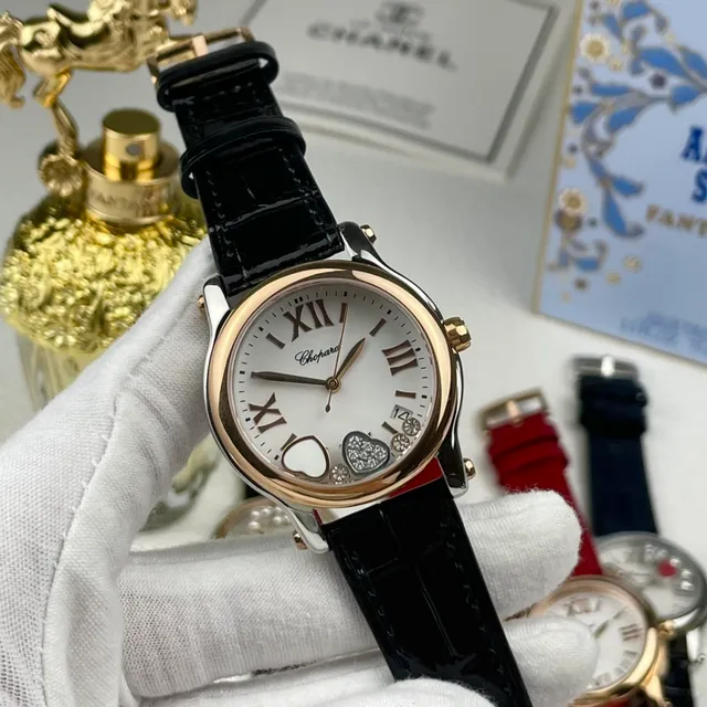 Chopard Cœurs Heureux Deux Tons Cadran Blanc Diamants Pavé Cœur Montre Mécanique 6