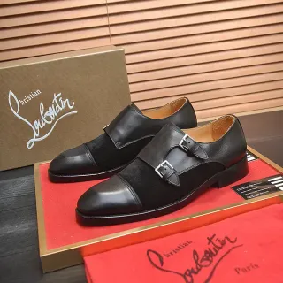Christian Louboutin Black Red Double Strap Cap-Toe Monk Shoes