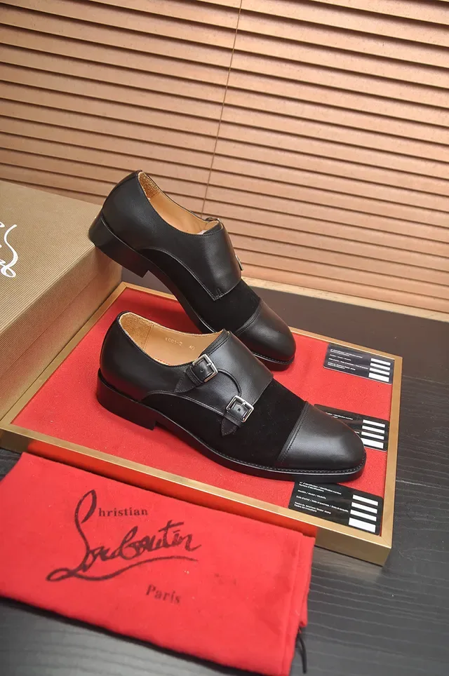 Christian Louboutin Black Red Double Strap Cap-Toe Monk Shoes 4