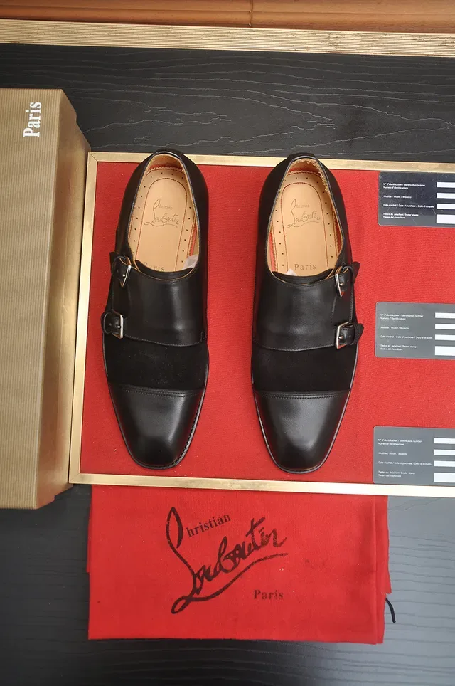 Christian Louboutin Black Red Double Strap Cap-Toe Monk Shoes 5