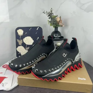 Christian Louboutin Black Red Slip-On Studded Lifestyle Sneakers
