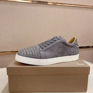 Christian Louboutin Gray White Spiked Toe Suede Upper Lifestyle Sneakers