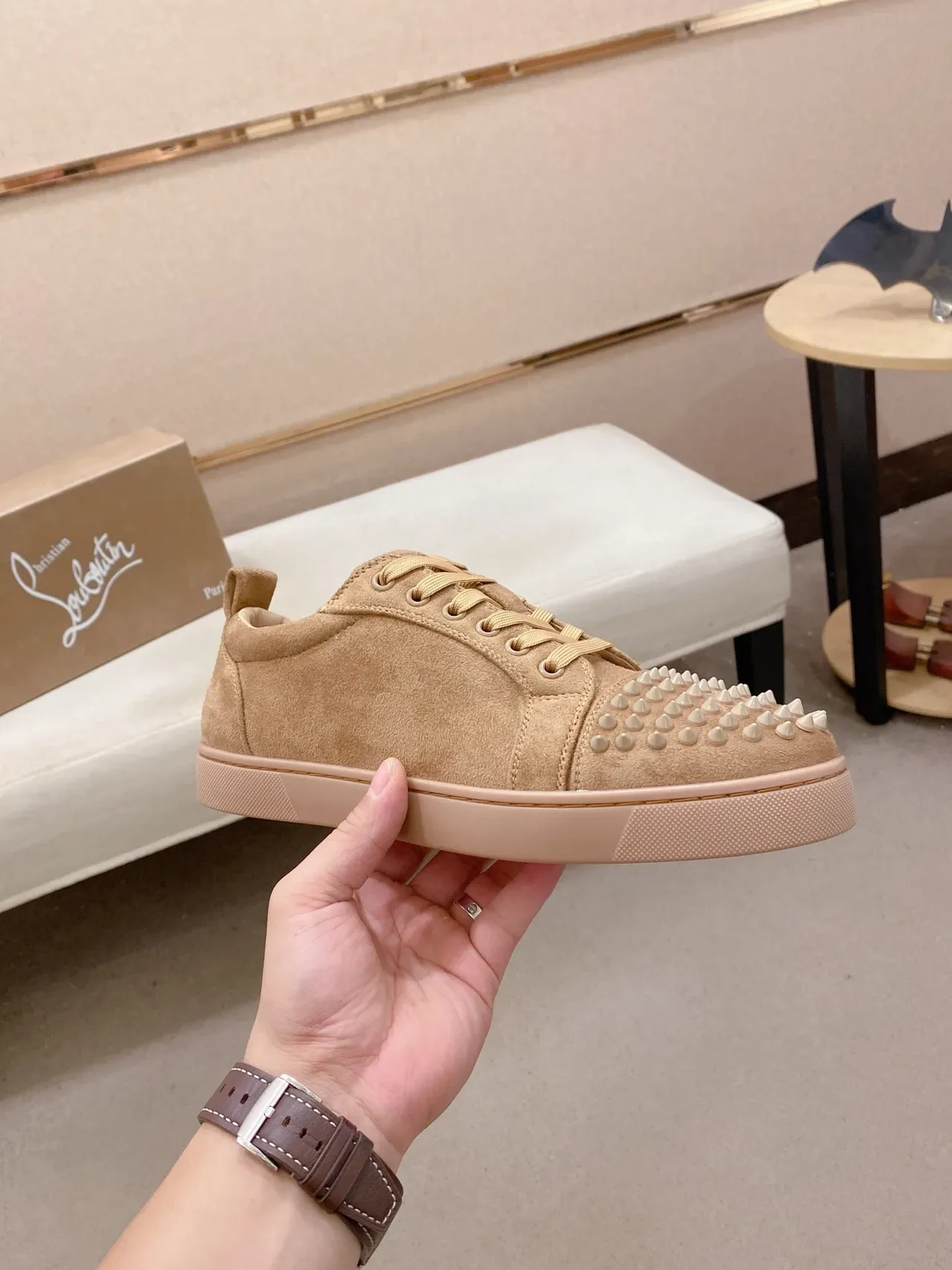 Christian Louboutin Louis Spikes Beige Suede Lifestyle Sneakers 4