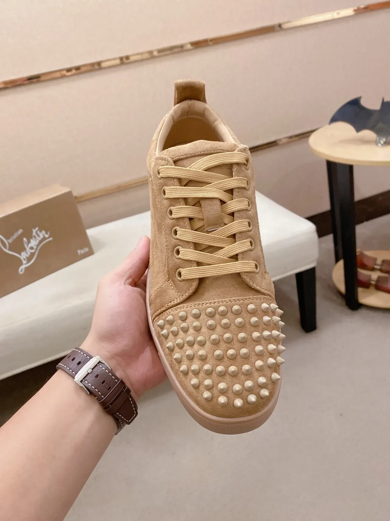 Christian Louboutin Louis Spikes Beige Suede Lifestyle Sneakers 5