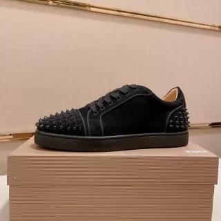 Christian Louboutin Spike Sneaker Black Suede Spiked Toe and Heel Lifestyle Sneaker
