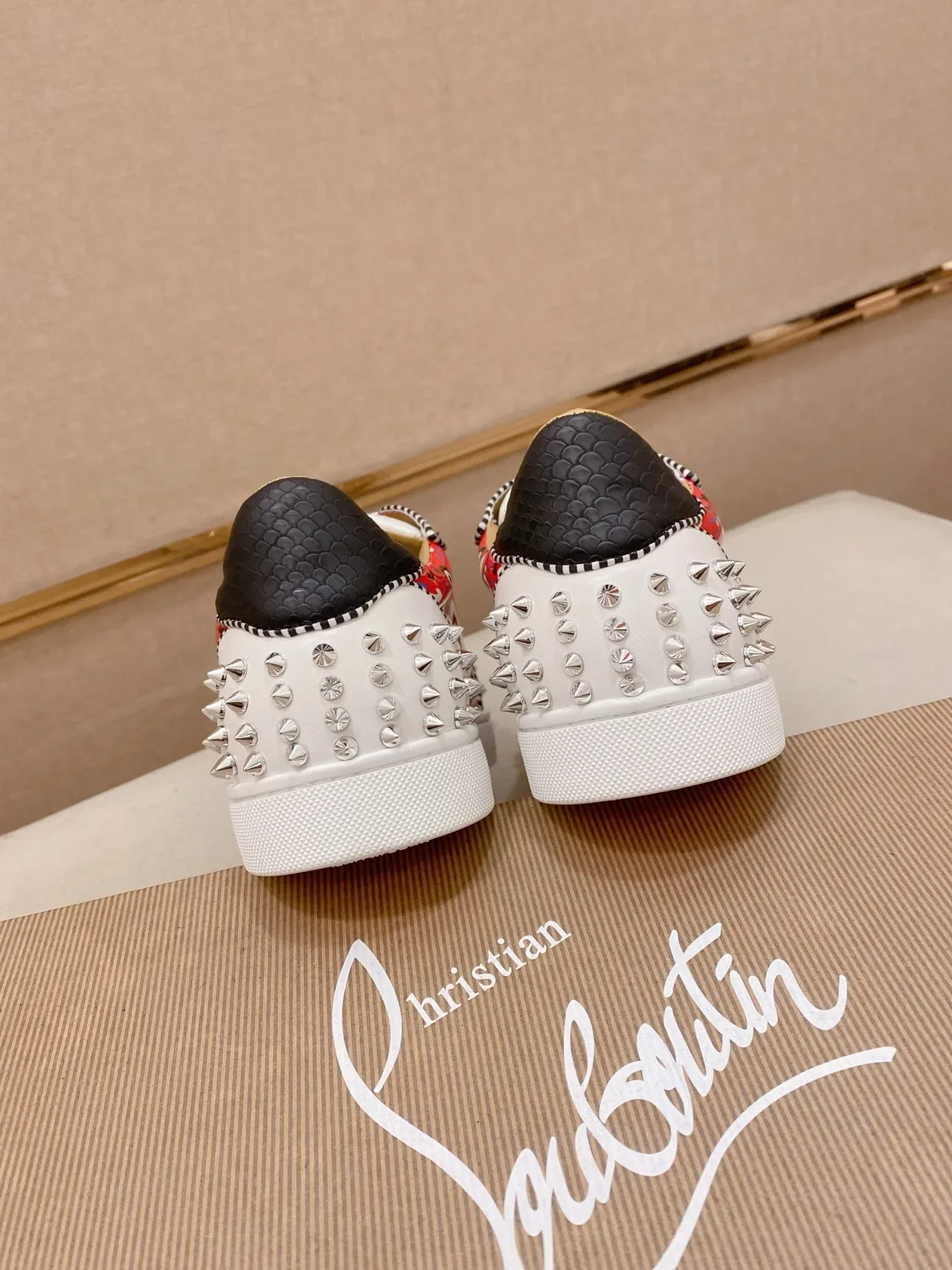 Christian Louboutin Spike Sneaker Red Black White Studded Lifestyle Sneakers 4