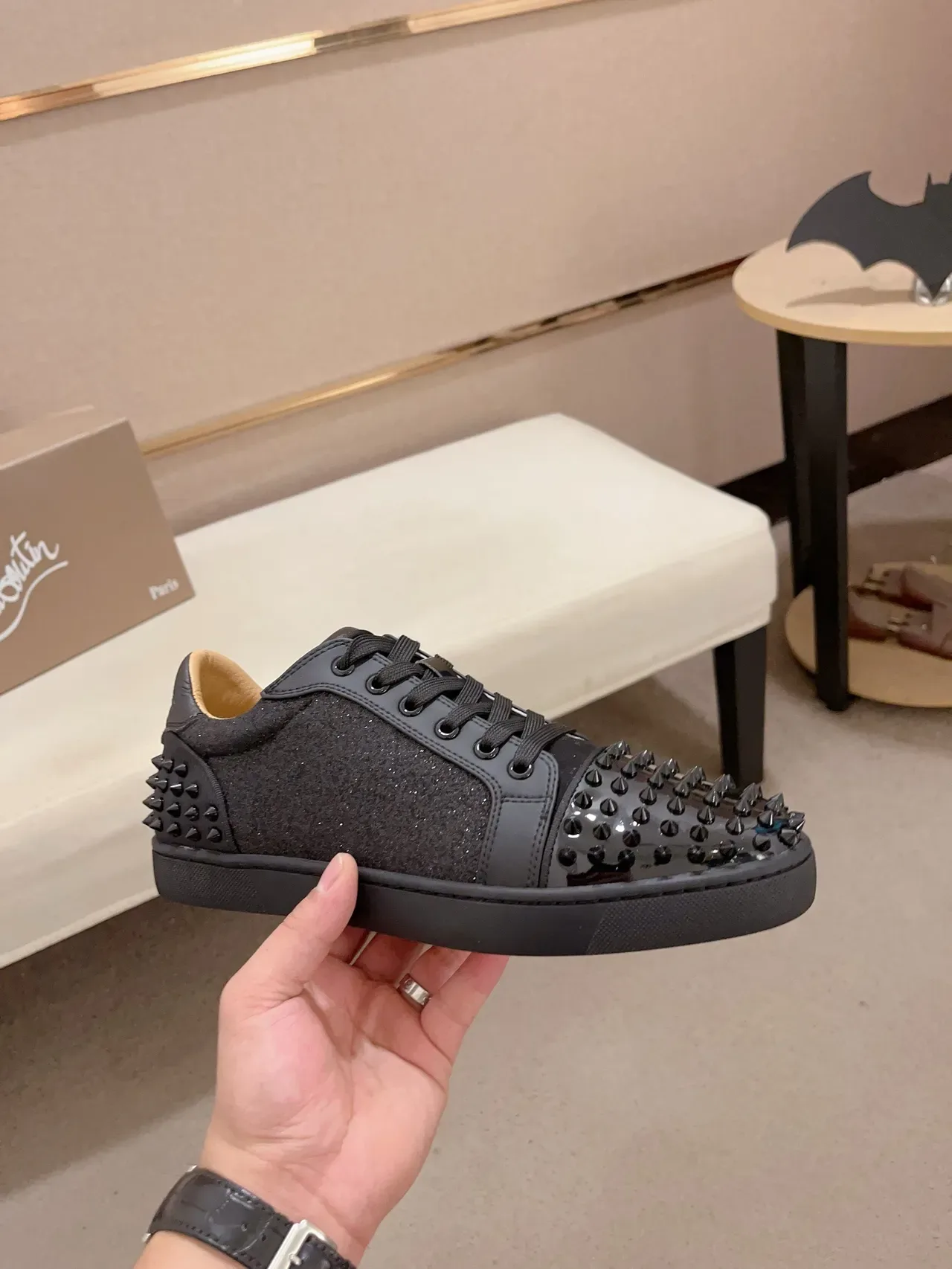 Christian Louboutin Spiked Glitter Low-Top Sneaker 4