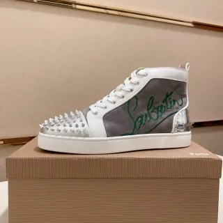 Christian Louboutin White Gray High-Top Studded Toe Lifestyle Sneakers