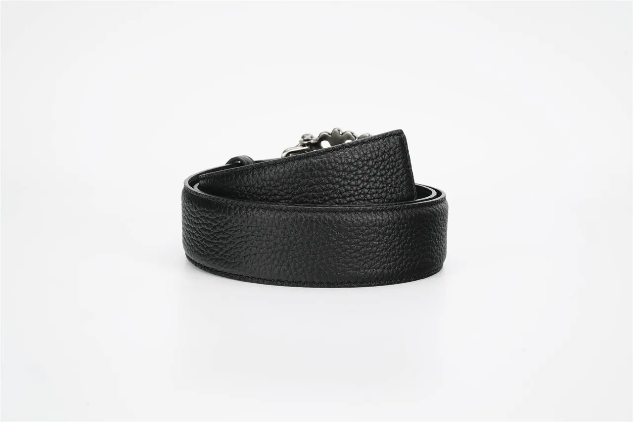 Chrome Hearts Ceinture en cuir noir et argent boucle métallique ornée inspirée du baroque texturée 3