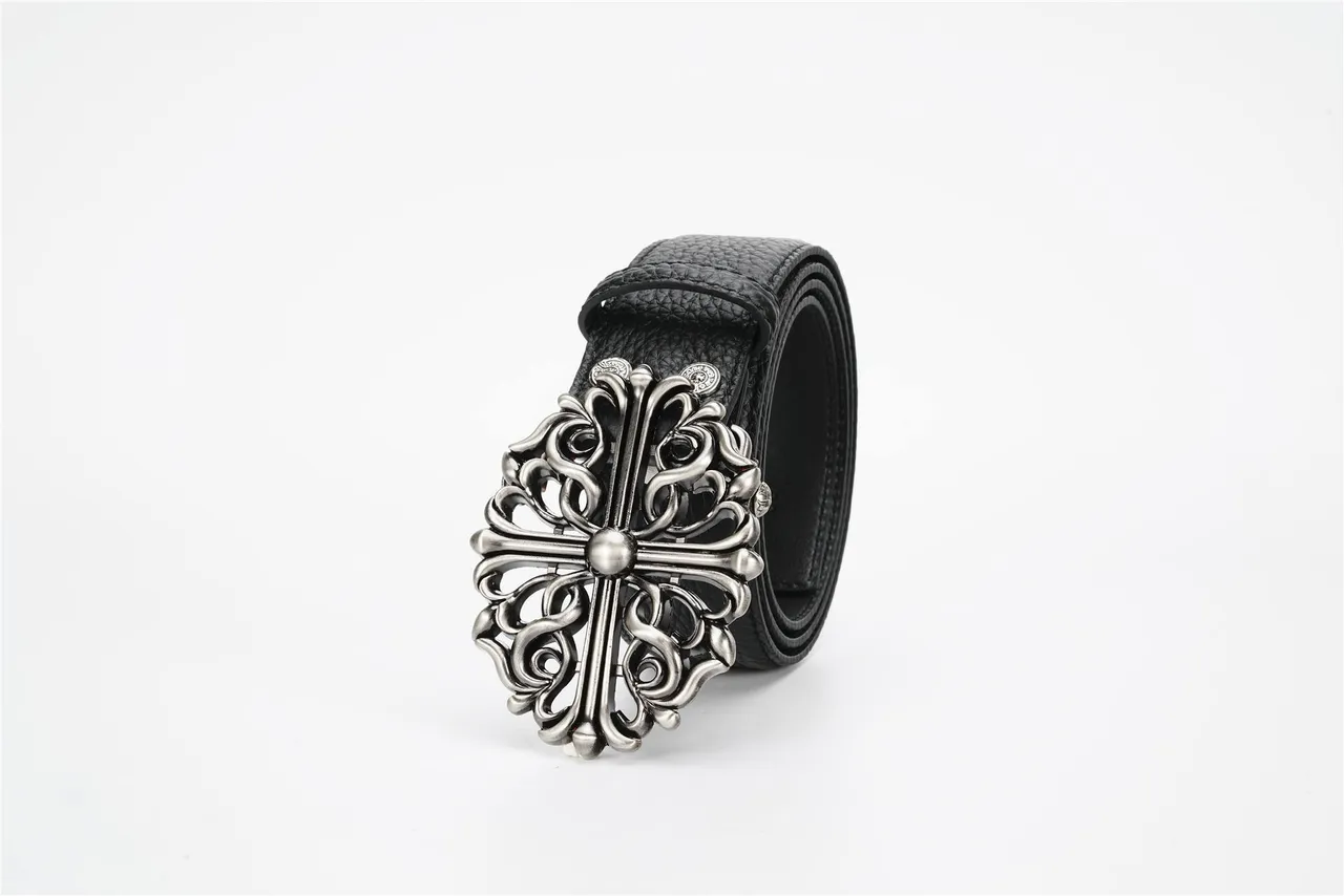 Chrome Hearts Ceinture en cuir noir et argent boucle métallique ornée inspirée du baroque texturée 6