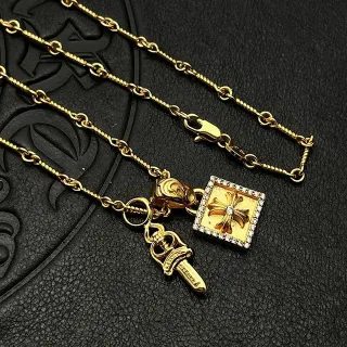 Chrome Hearts Cross and Dagger Gold-Tone Rope Chain Necklace