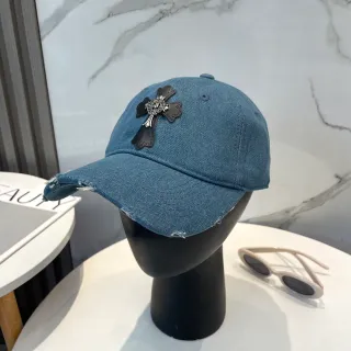 Chrome Hearts Cross Appliqué Distressed Denim Baseball Cap