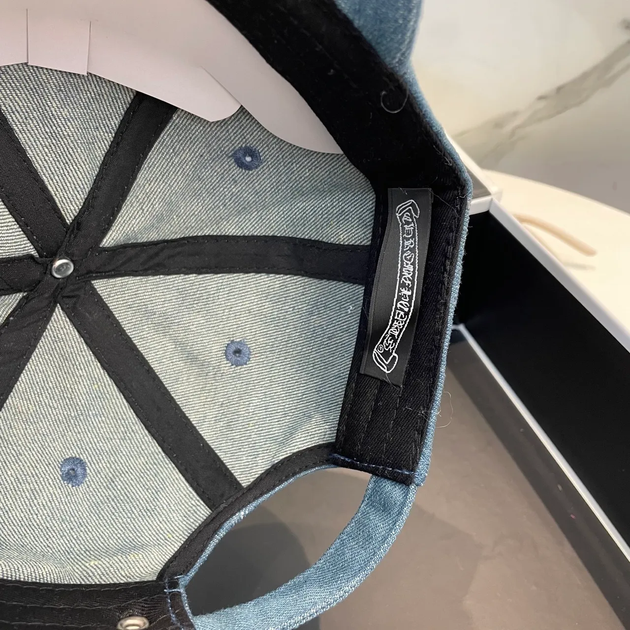Chrome Hearts Cross Appliqué Distressed Denim Baseball Cap 7