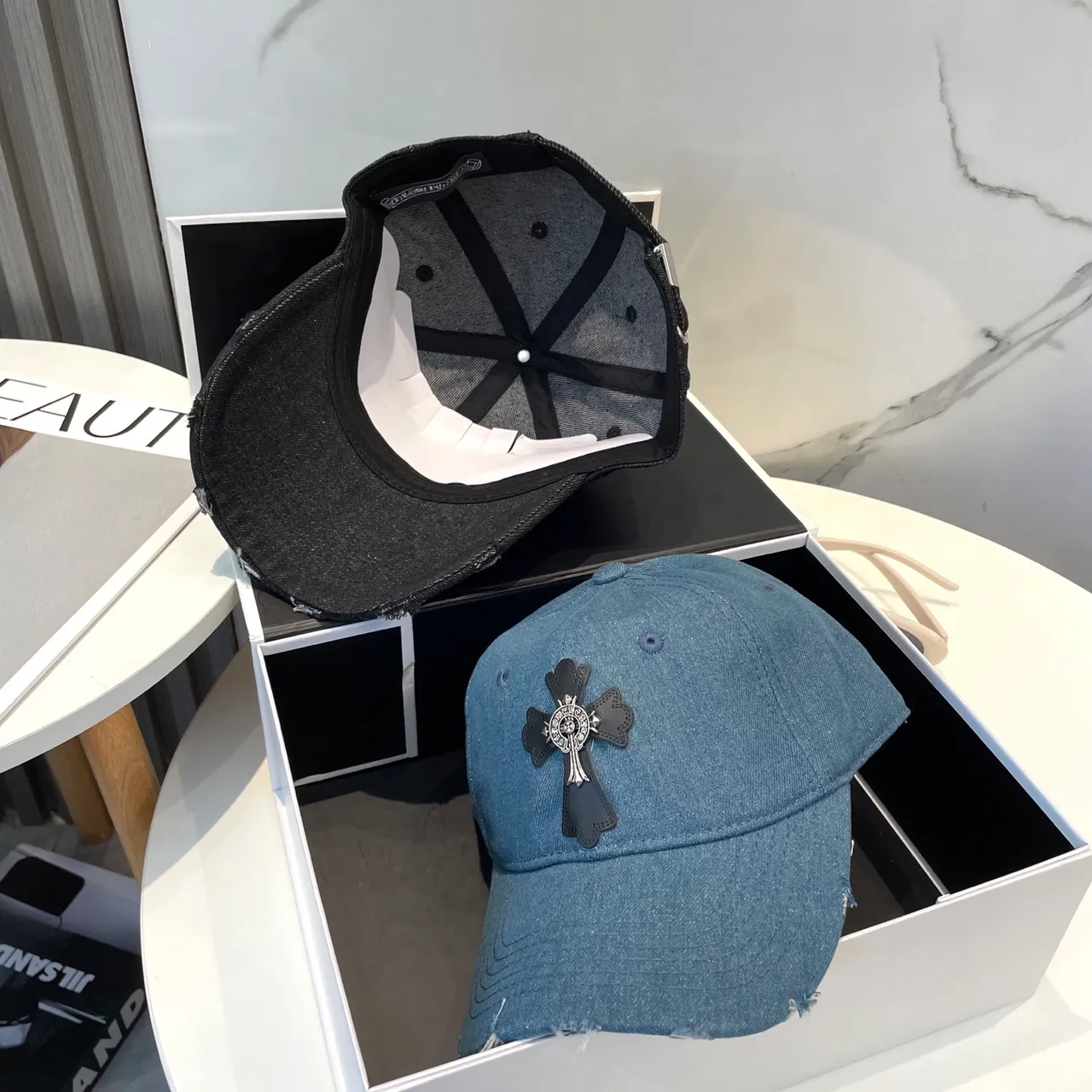 Chrome Hearts Cross Appliqué Distressed Denim Baseball Cap 8