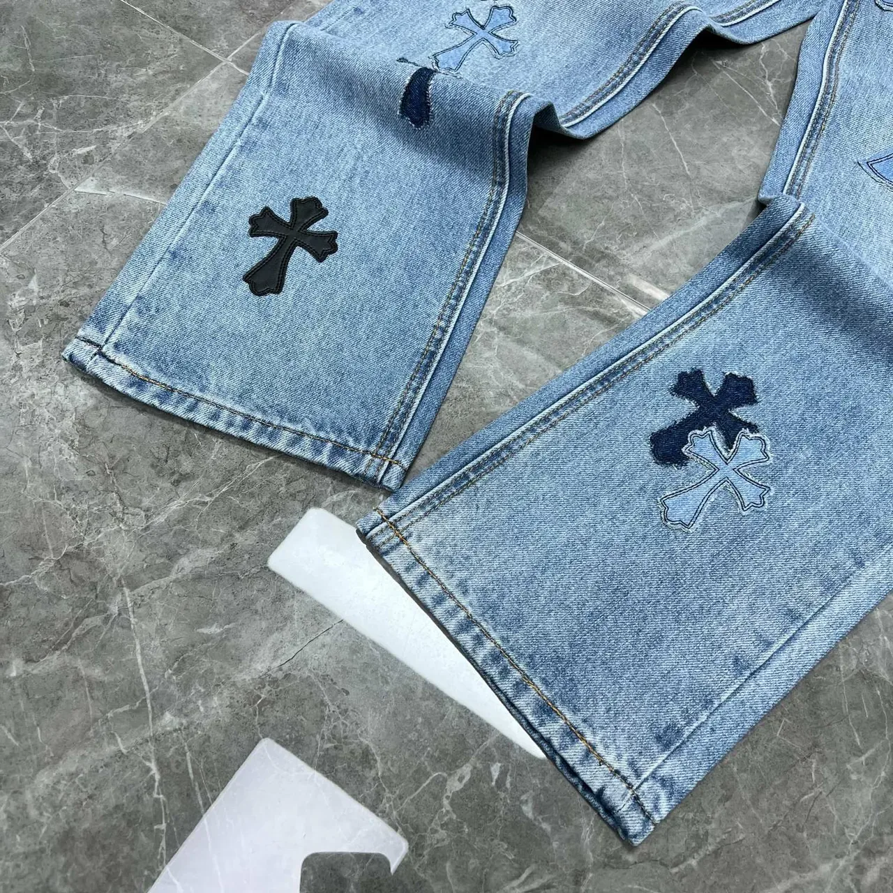 Chrome Hearts Cross Appliqué Light Wash Denim Jeans 6