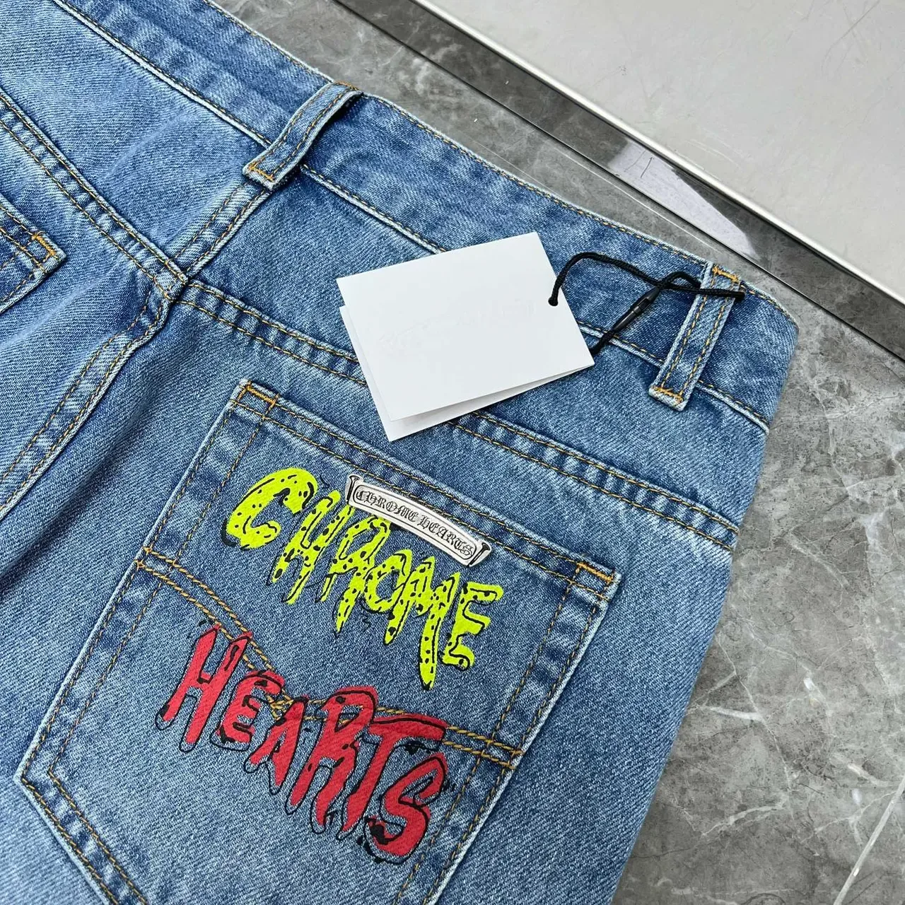 Chrome Hearts Cross Appliqué Light Wash Denim Jeans 9