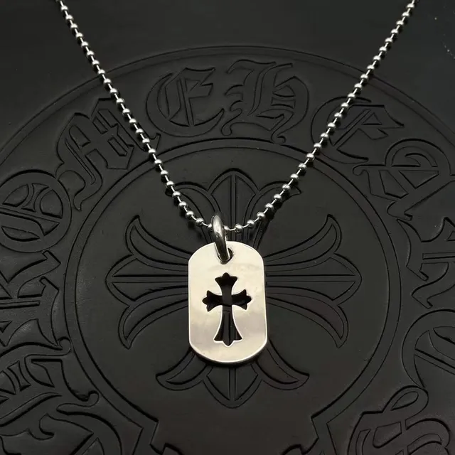 Colar de Chrome Hearts Cross Dog Tag em prata 3