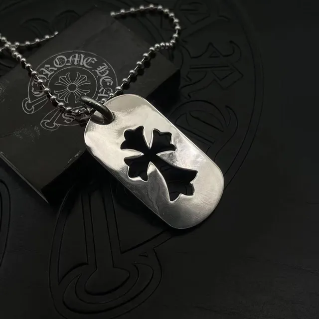 Colar de Chrome Hearts Cross Dog Tag em prata 6