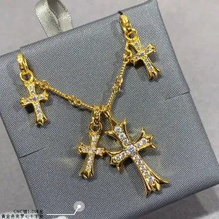 Chrome Hearts Cross Gold Silver Metal Pavé-Set Crystals Necklace
