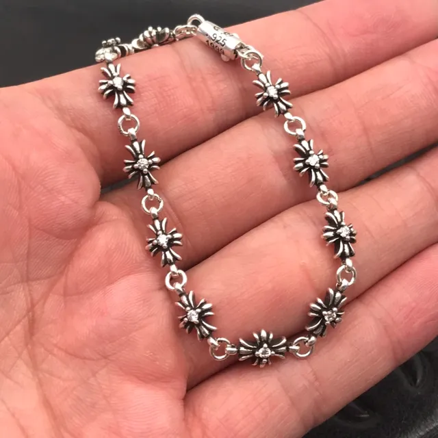 Chrome Hearts Daisy Floral Link Silver-Tone Stone Bracelet 4