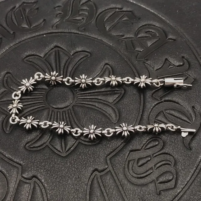 Chrome Hearts Daisy Floral Link Silver-Tone Stone Bracelet 6