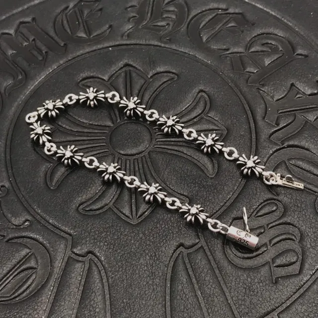 Chrome Hearts Daisy Floral Link Silver-Tone Stone Bracelet 8