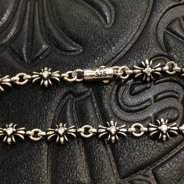 Chrome Hearts Daisy Floral Link Silver-Tone Stone Bracelet 9