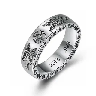 Chrome Hearts Engraved Gothic Motif Sterling Silver Ring