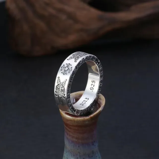 Chrome Hearts Engraved Gothic Motif Sterling Silver Ring 2