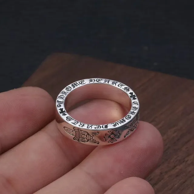 Chrome Hearts Engraved Gothic Motif Sterling Silver Ring 3